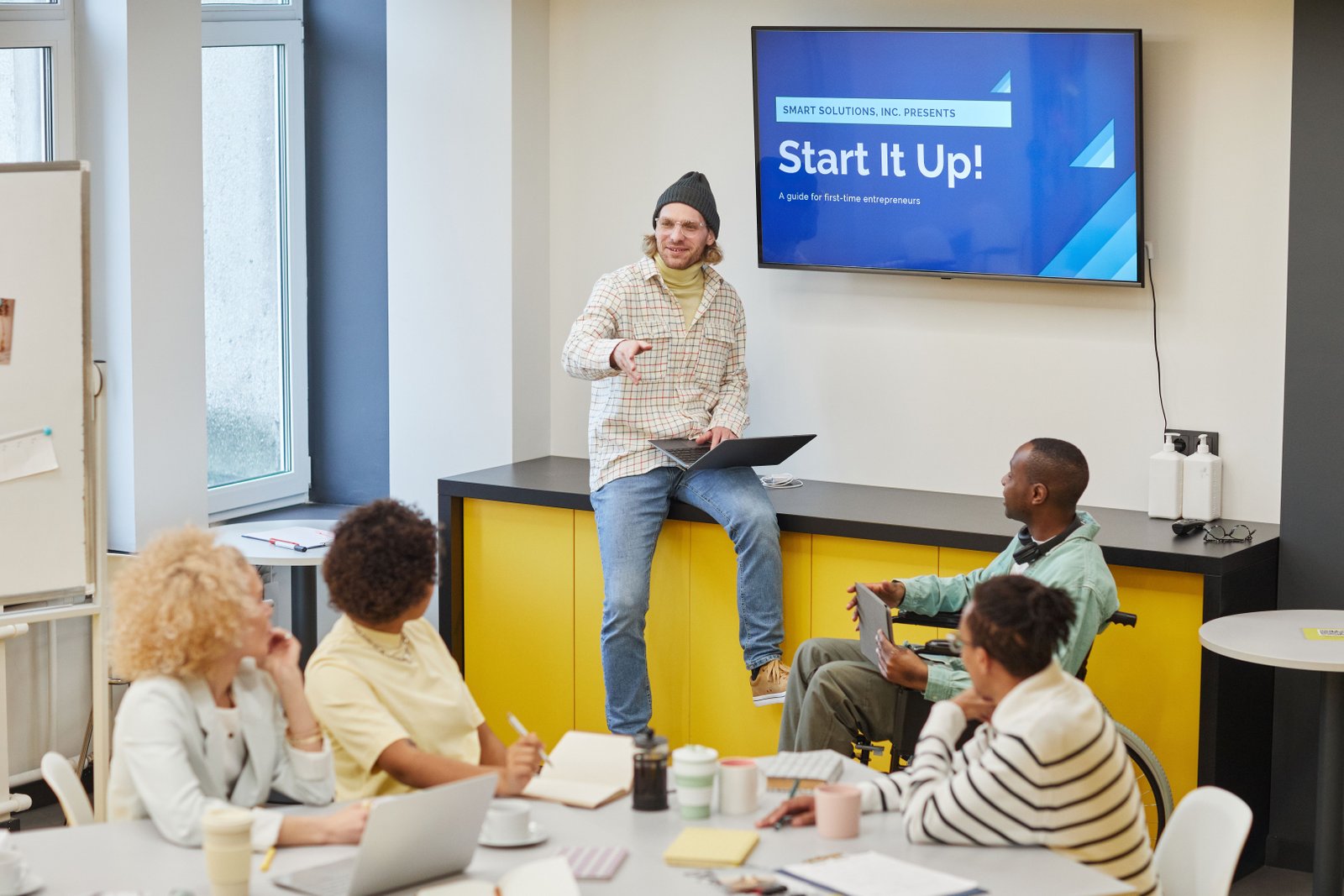 Startup team working together